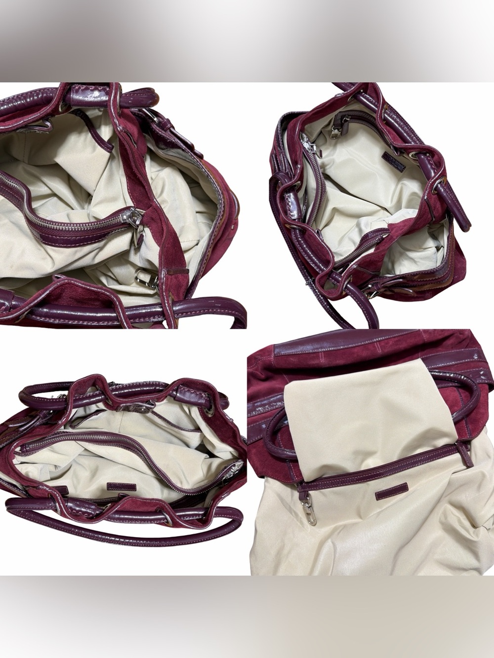 Cole Haan • Merlot Suede & Patent Leather Y2K Hobo Shoulder Bag - Picture 14 of 15